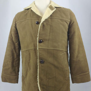 Vintage Airman Mens Barn Coat Tan Suede Wool Small
